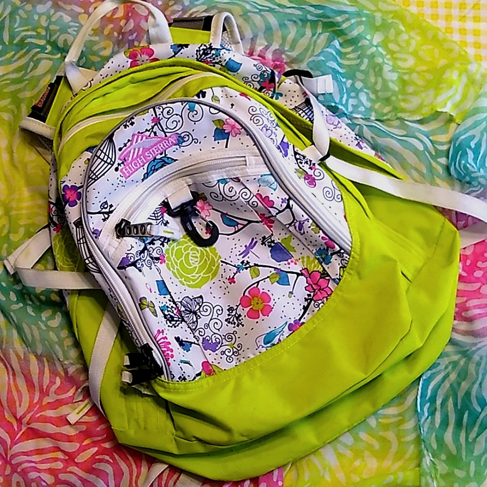 High Sierra neon green & butterfly print backpack